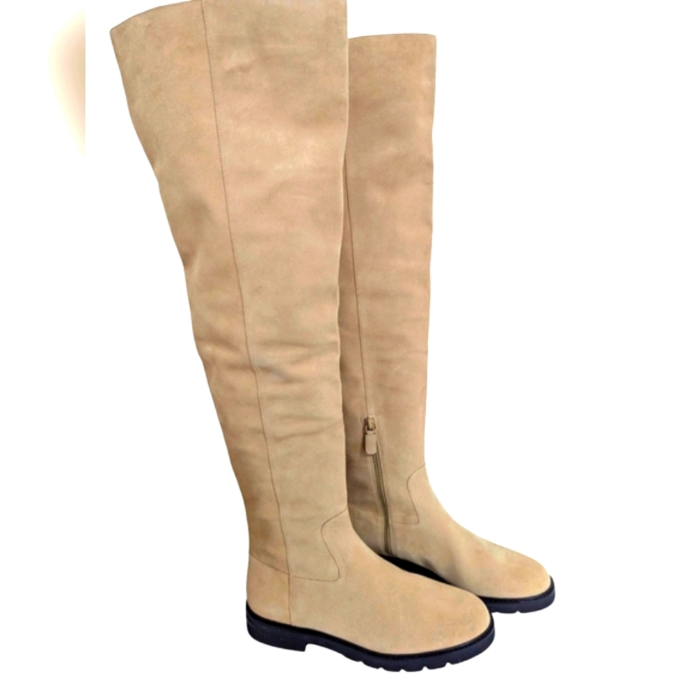 Stuart Weitzman In Sand Chicago Lug Suede Over-the-knee Boot Size 10